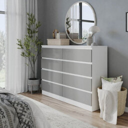 Urbn-Living Urbnliving 120Cm Wide White Wooden Chest Of Grey 8 Drawers Bedroom Furniture Storage Bedside Modern Cabinet - thumbnail 2