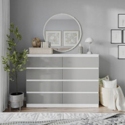 Urbn-Living Urbnliving 120Cm Wide White Wooden Chest Of Grey 8 Drawers Bedroom Furniture Storage Bedside Modern Cabinet - thumbnail 5