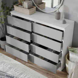 Urbn-Living Urbnliving 120Cm Wide White Wooden Chest Of Grey 8 Drawers Bedroom Furniture Storage Bedside Modern Cabinet - thumbnail 4