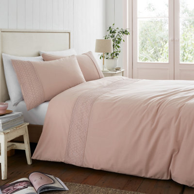 Catherine Lansfield Broderie Anglaise Single Duvet Cover Set With Pillowcase Blush Pink - image 1