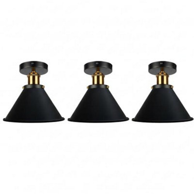 Metal Flush Mount Ceiling Light E27 Black 3 Pcs Pendant Light Fitting, 18Cm Light Lampshade For Home Interior Living Room - image 1