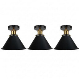 Metal Flush Mount Ceiling Light E27 Black 3 Pcs Pendant Light Fitting, 18Cm Light Lampshade For Home Interior Living Room - thumbnail 1