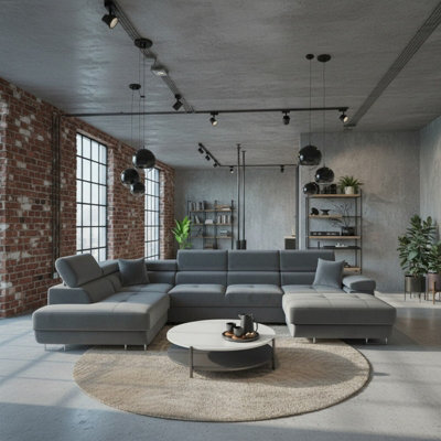 Torezio Bis U Shaped Corner Sofa Bed With Storage Chipboard Frame Polyurethane Foam Springs 346X203X70 90Cm Grey Left - image 1