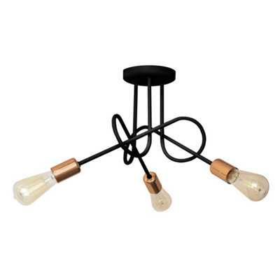 Luminosa Lighting Luminosa Oxford Multi Arm Semi Flush Ceiling Light Black, Copper 50Cm