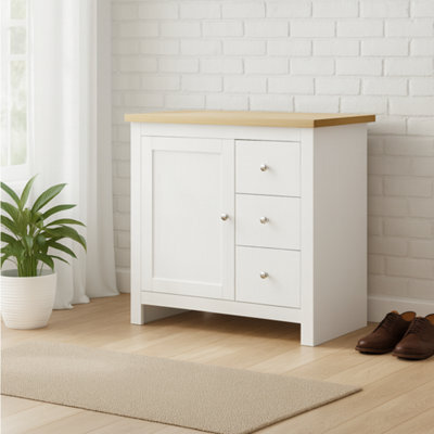 Home Treats White & Pine 3 Drawer Storage Cabinet, Modern Wooden Chest With Natural Pine Top - image 1