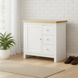Home Treats White & Pine 3 Drawer Storage Cabinet, Modern Wooden Chest With Natural Pine Top