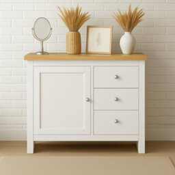 Home Treats White & Pine 3 Drawer Storage Cabinet, Modern Wooden Chest With Natural Pine Top - thumbnail 2
