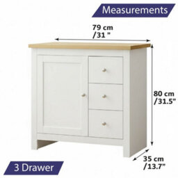 Home Treats White & Pine 3 Drawer Storage Cabinet, Modern Wooden Chest With Natural Pine Top - thumbnail 3