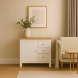 Home Treats White & Pine 3 Drawer Storage Cabinet, Modern Wooden Chest With Natural Pine Top - thumbnail 5