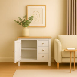 Home Treats White & Pine 3 Drawer Storage Cabinet, Modern Wooden Chest With Natural Pine Top - thumbnail 6