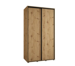 Arte Rustic Oak Artisan Sliding Door Wardrobe H2050mm W1400mm D600mm With Decorative Strips And Black Steel Handles - thumbnail 1