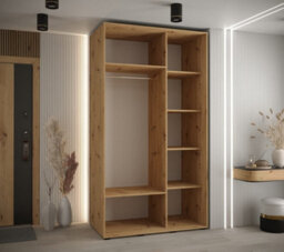 Arte Rustic Oak Artisan Sliding Door Wardrobe H2050mm W1400mm D600mm With Decorative Strips And Black Steel Handles - thumbnail 3