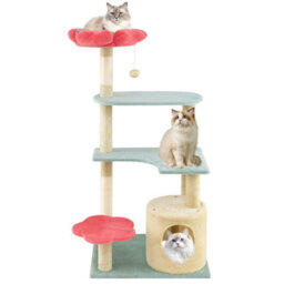 Costway 123 Cm Tall Cat Tree Multi-Level Aesthetic Floral Kitten Tower-Red - thumbnail 9