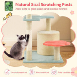 Costway 123 Cm Tall Cat Tree Multi-Level Aesthetic Floral Kitten Tower-Red - thumbnail 8