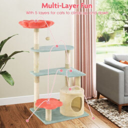 Costway 123 Cm Tall Cat Tree Multi-Level Aesthetic Floral Kitten Tower-Red - thumbnail 5