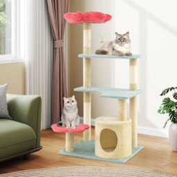 Costway 123 Cm Tall Cat Tree Multi-Level Aesthetic Floral Kitten Tower-Red - thumbnail 6