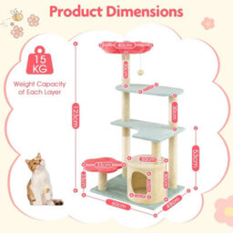 Costway 123 Cm Tall Cat Tree Multi-Level Aesthetic Floral Kitten Tower-Red - thumbnail 2
