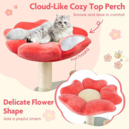 Costway 123 Cm Tall Cat Tree Multi-Level Aesthetic Floral Kitten Tower-Red - thumbnail 7