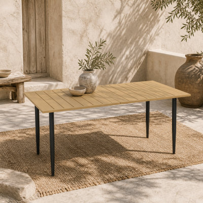 Wyld Haus Safafa 150Cm Brown Rectangular Metal Garden Dining Table With Slatted Top And Parasol Hole - image 1