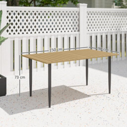 Wyld Haus Safafa 150Cm Brown Rectangular Metal Garden Dining Table With Slatted Top And Parasol Hole - thumbnail 4