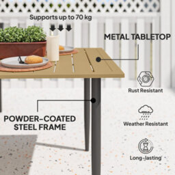 Wyld Haus Safafa 150Cm Brown Rectangular Metal Garden Dining Table With Slatted Top And Parasol Hole - thumbnail 8