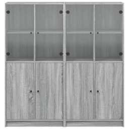 Berkfield Modern Bookcase With Doors Grey Sonoma 136X37X142 Cm Engineered Wood - thumbnail 7