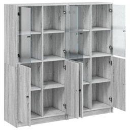 Berkfield Modern Bookcase With Doors Grey Sonoma 136X37X142 Cm Engineered Wood - thumbnail 6