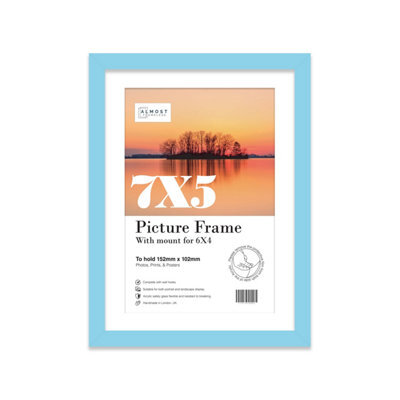"7X5"" Light Blue Frame With Mount For 6X4"" Pictures 20mm Thin Edge Portrait And Landscape Display With Wall Hooks And Kickstand" - image 1