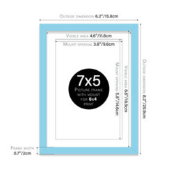 "7X5"" Light Blue Frame With Mount For 6X4"" Pictures 20mm Thin Edge Portrait And Landscape Display With Wall Hooks And Kickstand" - thumbnail 2