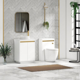 Royal Bathrooms Orion 600mm Matt White Floor Standing Plain White Countertop Vanity Unit 2 Door With Round Basin & Brushed Brass Accent Trim - thumbnail 3