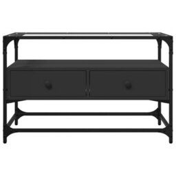 Berkfield Tv Cabinet With Glass Top Black 80X35X51 Cm Engineered Wood - thumbnail 4