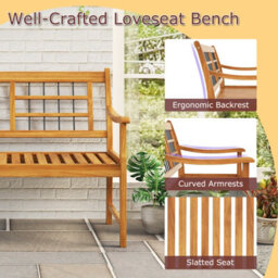 Costway Patio Acacia Wood Bench Wooden 2-Person Garden Chair W/ Slatted Seat - thumbnail 8