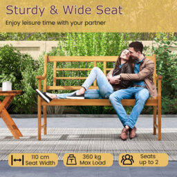 Costway Patio Acacia Wood Bench Wooden 2-Person Garden Chair W/ Slatted Seat - thumbnail 7