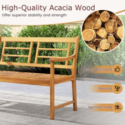 Costway Patio Acacia Wood Bench Wooden 2-Person Garden Chair W/ Slatted Seat - thumbnail 6