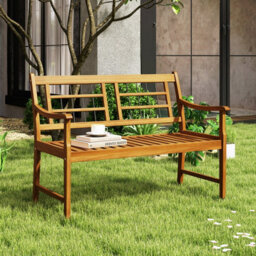 Costway Patio Acacia Wood Bench Wooden 2-Person Garden Chair W/ Slatted Seat - thumbnail 5