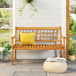 Costway Patio Acacia Wood Bench Wooden 2-Person Garden Chair W/ Slatted Seat - thumbnail 4