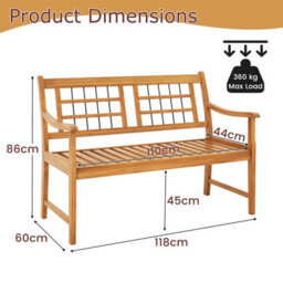 Costway Patio Acacia Wood Bench Wooden 2-Person Garden Chair W/ Slatted Seat - thumbnail 3