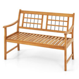 Costway Patio Acacia Wood Bench Wooden 2-Person Garden Chair W/ Slatted Seat - thumbnail 2