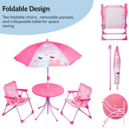 Relsy Kids Outdoor Patio Set Peppa Pig: Table, 2X Chairs, Parasol - Garden Furniture For Children - thumbnail 3