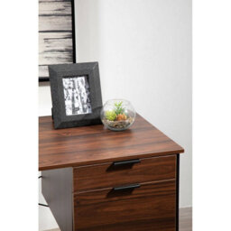 Orsina Dark Walnut Veneer Desk With Drawers,computer Desk With Black Metal Frame,home Office Desk,stylish Desk - thumbnail 7