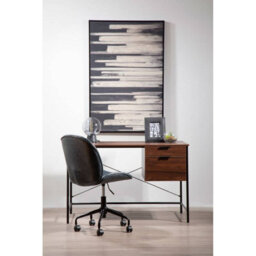 Orsina Dark Walnut Veneer Desk With Drawers,computer Desk With Black Metal Frame,home Office Desk,stylish Desk - thumbnail 8