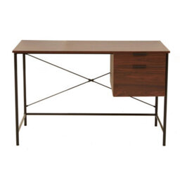 Orsina Dark Walnut Veneer Desk With Drawers,computer Desk With Black Metal Frame,home Office Desk,stylish Desk - thumbnail 2