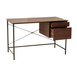 Orsina Dark Walnut Veneer Desk With Drawers,computer Desk With Black Metal Frame,home Office Desk,stylish Desk - thumbnail 3