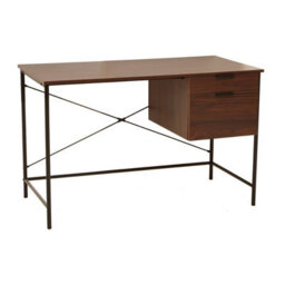 Orsina Dark Walnut Veneer Desk With Drawers,computer Desk With Black Metal Frame,home Office Desk,stylish Desk