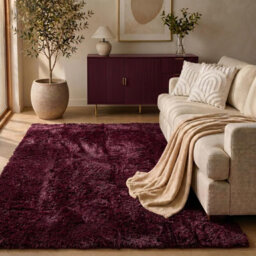 Ohs Soft Fluffy Rug Anti-Slip Carpet Area Floor Mat, Burgundy - 80 X 150Cm - thumbnail 1