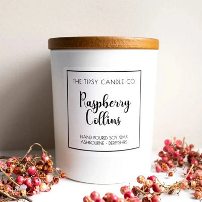 Raspberry Collins Scented Candle - White Glass Jar 300Ml