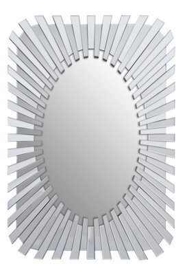 Orsina Silver Rectangular Sunburst Wall Mirror, Decorative Radial Pattern Statement Mirror, Contemporary Wall Décor - image 1