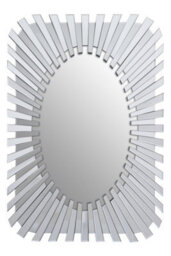 Orsina Silver Rectangular Sunburst Wall Mirror, Decorative Radial Pattern Statement Mirror, Contemporary Wall Décor - thumbnail 1