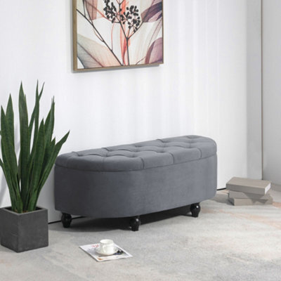 Homcom Semi-Circle Storage Ottoman Bench Tufted Upholstered Grey - image 1