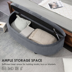 Homcom Semi-Circle Storage Ottoman Bench Tufted Upholstered Grey - thumbnail 4